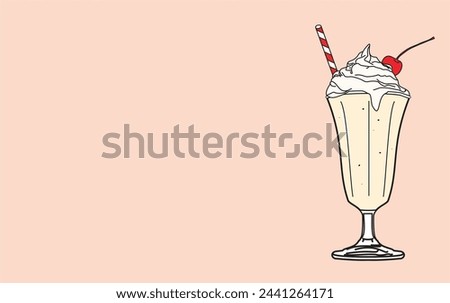 Creamy milkshake with whipped cream and a cherry