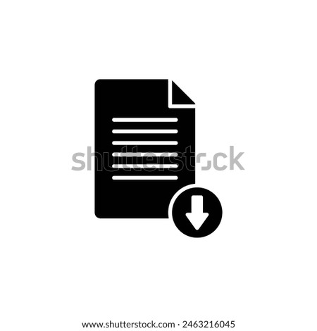 Vector icon illustration of a paper with a down arrow, representing document download or file transfer