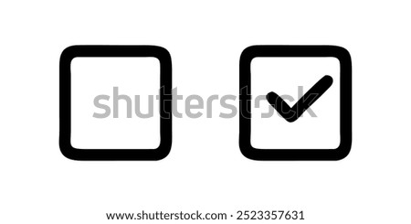 Checkbox set with blank and checked checkbox line art vector icon for apps and websites