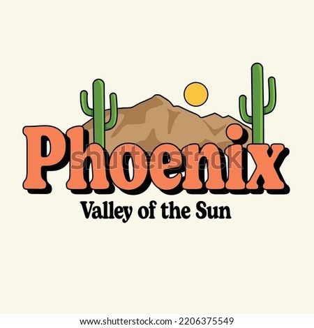 Phoenix Arizona Retro Vector Illustration Text with Icons