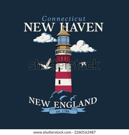 New Haven Lighthouse Nautical Slogan Graphic