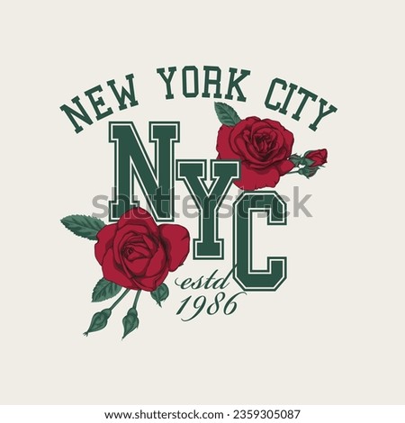NYC New York Rose Varsity Graphic Vector