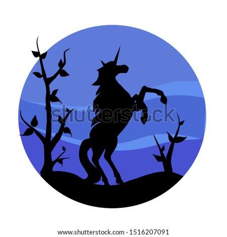 Shadow of unicorn running in the dark night 