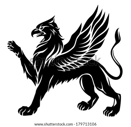 Standing griffin with lifted paw - stock vector