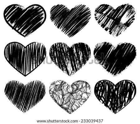 Hand Drawn Black Hearts Set. Vector - 233039437 : Shutterstock