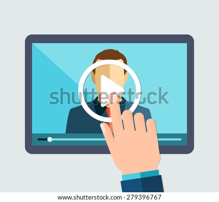 Vector flat illustration of webinar, online conference, lectures and training in internet.