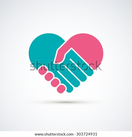 Hands together. Heart symbol. Vector illustration