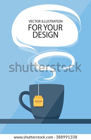Business lunch concept. Cup of tea with speech balloon.