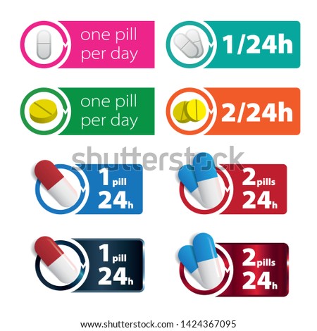 One pill, two pills per day colorful sign