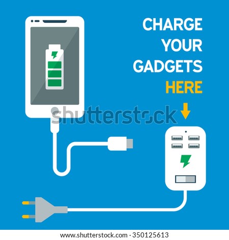 Phone charging device icon flat design isolated on blue background