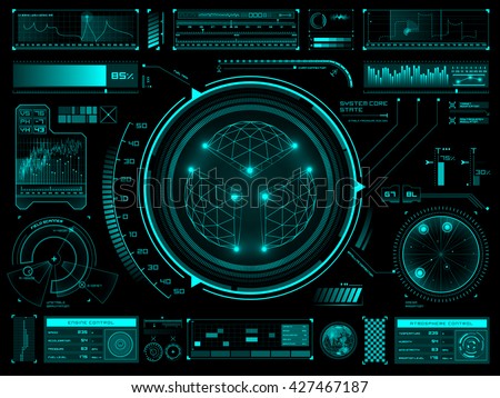 Futuristic user interface HUD tech elements for game creation or footage overlay. Sci-fi vector design set
