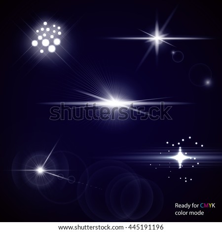 Set of transparent stars and sparkles elements ready for any background with screen or add blending modes. Vector illustration, CMYK color mode