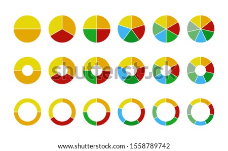 Set of wheel business chart icons in a variety of segments isolated on white.