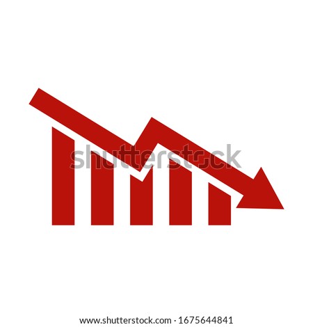arrow red pointing down icon isolated on white background, graphic red arrow flat symbol.