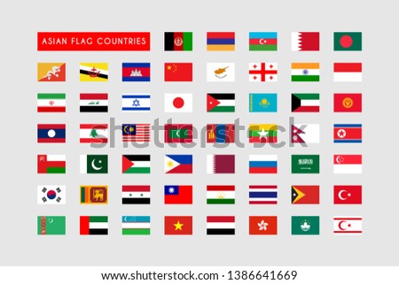 Set of Asian Flag Countries, All Asian flag countries template design. Vector Eps 10