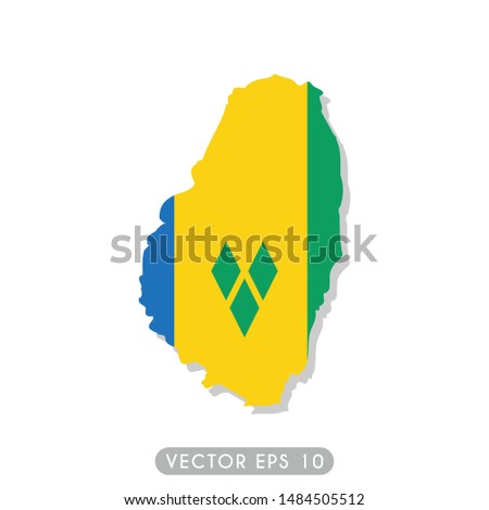 Flag of Saint Vincent and the Grenadines in maps territory. Vector eps 10