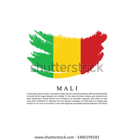 Flag of Mali with brush stroke effect and information text poster, Mali flag termplate design. Vector eps 10