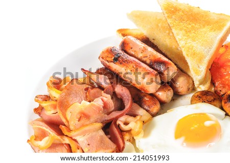 Background of English big breakfast isolated on white background