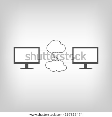 Online chat image. Two computers with chat clouds
