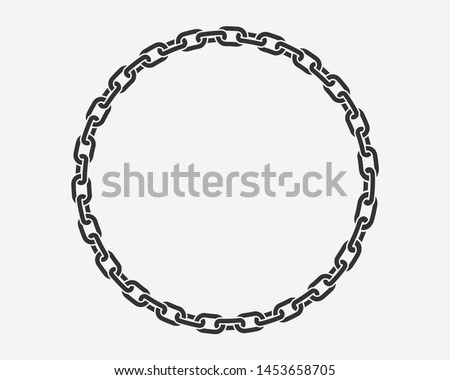 Texture chain round frame. Circle border chains silhouette black and white isolated on background. Chainlet design element