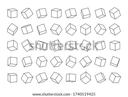Set of cubes from contour lines in different angles view. Vector illustration.