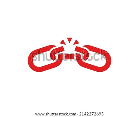 Broken chain as a symbol of the change of slavery to freedom. Red icon isolated.