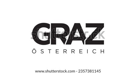 Graz in the Austria emblem for print and web. Design features geometric style, vector illustration with bold typography in modern font. Graphic slogan lettering isolated on white background.