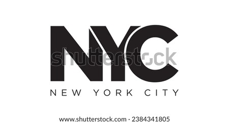 NYC, New York City, USA typography slogan design. America logo with graphic city lettering for print and web products.