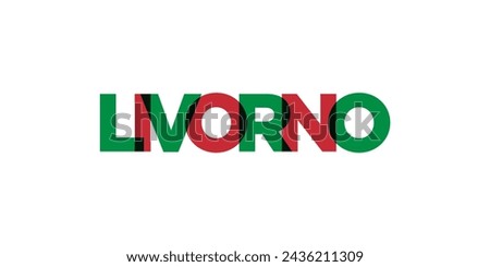 Livorno in the Italia emblem for print and web. Design features geometric style, vector illustration with bold typography in modern font. Graphic slogan lettering isolated on white background.