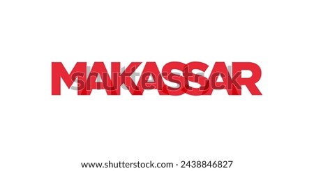 Makassar in the Indonesia emblem for print and web. Design features geometric style, vector illustration with bold typography in modern font. Graphic slogan lettering isolated on white background.