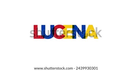 Lucena in the Philippines emblem for print and web. Design features geometric style, vector illustration with bold typography in modern font. Graphic slogan lettering isolated on white background.