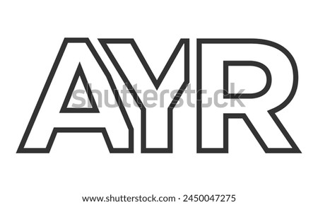 AYR logo design template with strong and modern bold text. Initial based vector logotype featuring simple and minimal typography. Trendy company identity ideal for businesses brand presence.