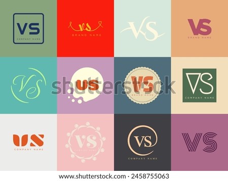 VS logo company template. Letter v and s logotype. Set different classic serif lettering and modern bold text with design elements. Initial font typography. Collection trendy business identity.
