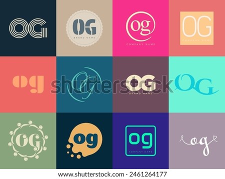 OG logo company template. Letter o and g logotype. Set different classic serif lettering and modern bold text with design elements. Initial font typography. Collection trendy business identity.
