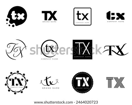 TX logo company template. Letter t and x logotype. Set different classic serif lettering and modern bold text with design elements. Initial font typography. Collection trendy business identity.