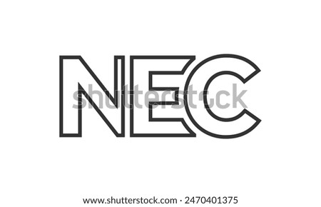 NEC logo design template with strong and modern bold text. Initial based vector logotype featuring simple and minimal typography. Trendy company identity ideal for businesses brand presence.