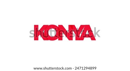 Konya in the Turkey emblem. The design features a geometric style, vector illustration with bold typography in a modern font. The graphic slogan lettering.