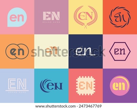 EN logo company template. Letter e and n logotype. Set different classic serif lettering and modern bold text with design elements. Initial font typography. Collection trendy business identity.