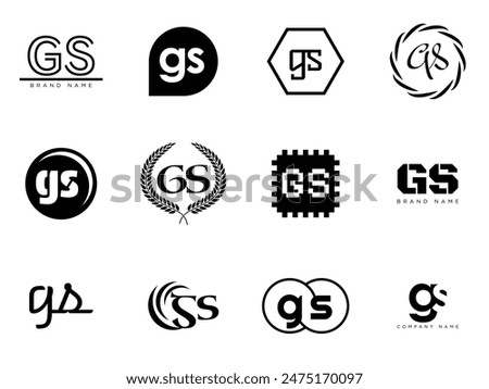 GS logo company template. Letter g and s logotype. Set different classic serif lettering and modern bold text with design elements. Initial font typography. Collection trendy business identity.