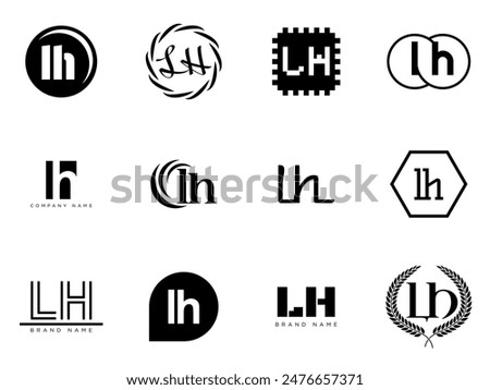 LH logo company template. Letter l and h logotype. Set different classic serif lettering and modern bold text with design elements. Initial font typography. Collection trendy business identity.