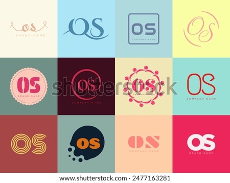 OS logo company template. Letter o and s logotype. Set different classic serif lettering and modern bold text with design elements. Initial font typography. Collection trendy business identity.