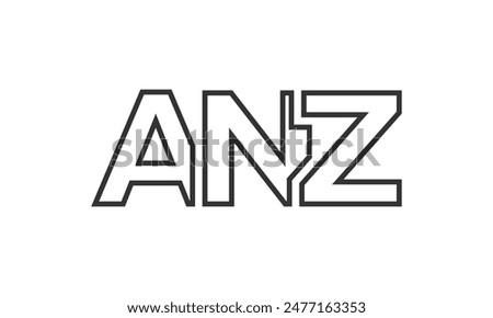 ANZ logo design template with strong and modern bold text. Initial based vector logotype featuring simple and minimal typography. Trendy company identity ideal for businesses brand presence.