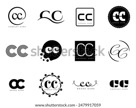 CC logo company template. Letter c and c logotype. Set different classic serif lettering and modern bold text with design elements. Initial font typography. Collection trendy business identity.