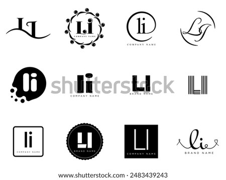 LI logo company template. Letter l and i logotype. Set different classic serif lettering and modern bold text with design elements. Initial font typography. Collection trendy business identity.