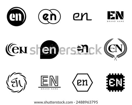 EN logo company template. Letter e and n logotype. Set different classic serif lettering and modern bold text with design elements. Initial font typography. Collection trendy business identity.