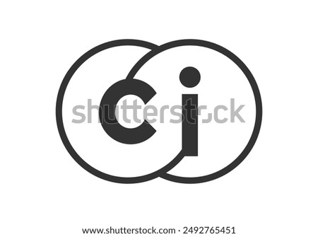 CI business company emblem with outline rounds and letters c i. Logo template of two merged circles for brand identity, logotype. Vector Infinity symbol  and technology sign.