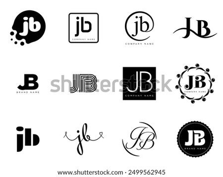 JB logo company template. Letter j and b logotype. Set different classic serif lettering and modern bold text with design elements. Initial font typography. Collection trendy business identity.