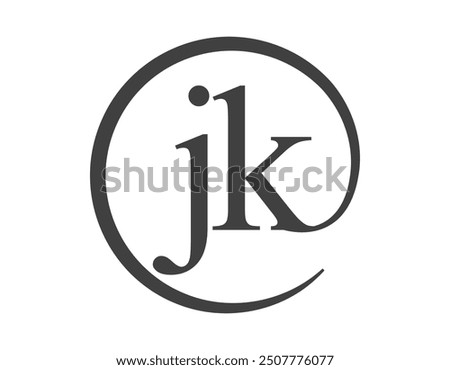 JK logo from two letter with circle shape email sign style. J and K round logotype of business company for brand identity.