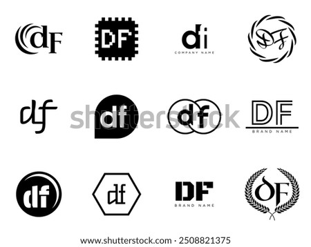 DF logo company template. Letter d and f logotype. Set different classic serif lettering and modern bold text with design elements. Initial font typography. Collection trendy business identity.