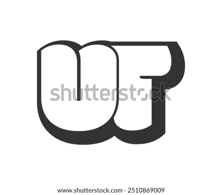 UT logo, bubble comic lettering, rounded in graffiti style black and white silhouette. Trendy preschool U and T letter text for festival party, personal initials, children funky print and web.